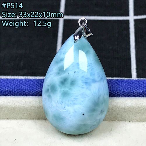 Collier En Pierre De Larimar Bleue Naturelle, Pendentif En Cristal 33x22x10mm, Perles En Argent Motif D'eau De La Dominica, Bijoux Aaaaa