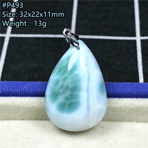 Pendentif Larimar Bleu Naturel 100%, Bijoux Pour Femmes Et Hommes En Cristal 32x22x11mm, Perles En Argent, Motif D'eau Reiki Dominica, Pierre Aaaaa