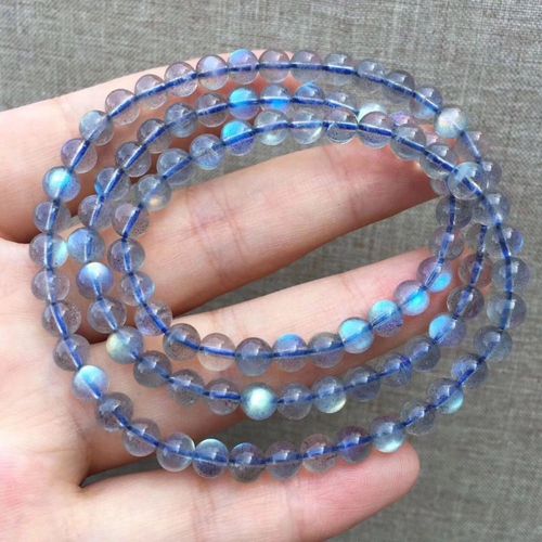 Bracelet En Labradorite Naturelle Pour Hommes Et Femmes, 5mm, Bijoux En Cristal Bleu, 3 Tours, Collier Extensible, Perles Rondes, Pierre De Lune, Aaaaa
