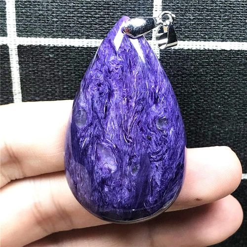 Pendentif Charoite Violette Naturelle, Bijoux Pour Femmes Et Hommes, Cristal 49x29x10mm, Grande Pierre, Argent, Aaaaa