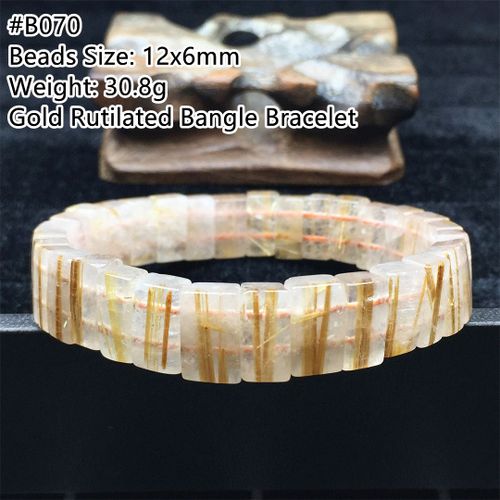Bracelet En Quartz Rutilé Pour Homme Et Femme, Bijoux En Or Naturel, Perles En Titane, Extensible, 12x6mm