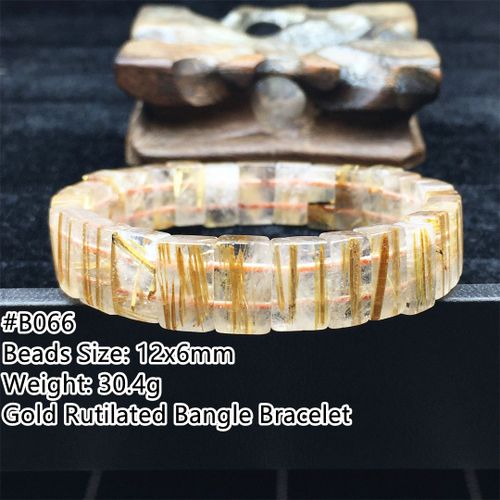 Bracelet À Quartz Rutilé En Or Naturel Pour Homme Et Femme, Perles De 12x6mm En Titane Extensible, Pierre De Guérison De La Richesse