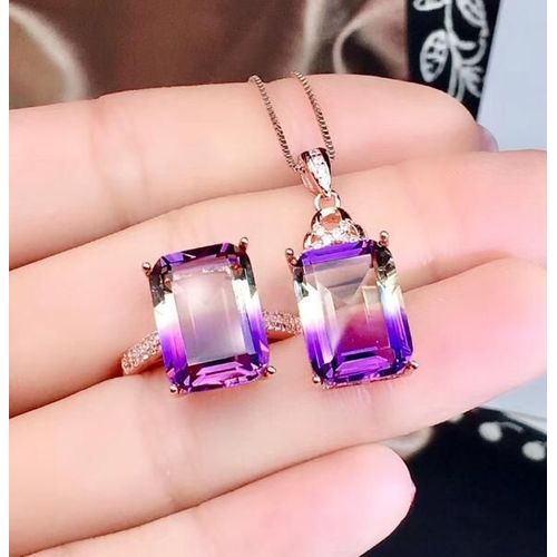 Kjjeaxcmy Ensemble Avec Pendentif Et Bague En Argent Sterling 925, Bijoux En Améthyste Incrustée, Pierre Précieuse, Pour Femme, Luxe