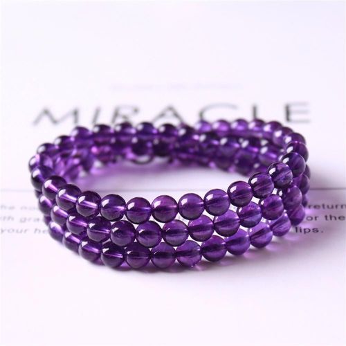 Bracelet En Améthyste Violette Naturelle Pour Femme Et Homme, Bijoux En Cristal, Puissant, Quartz De Paraguay, Perles Rondes, Trois Tours, Aaaaa