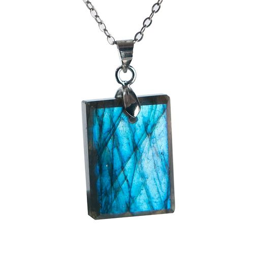 Collier Avec Pendentif En Labradorite Naturelle Pour Homme Et Femme, Bijoux En Cristal, Argent, Pierre Bleue Claire, Perles En Pierre De Lune, 21x16x6mm, Aaaaa