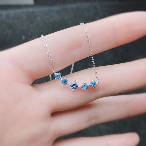 Collier En Argent Sterling 925 Incrusté De Topaze Bleue De Londres Naturelle, Bijou Fin, Petit Bijou Rond Frais Pour Femmes, Chaîne Pendentif