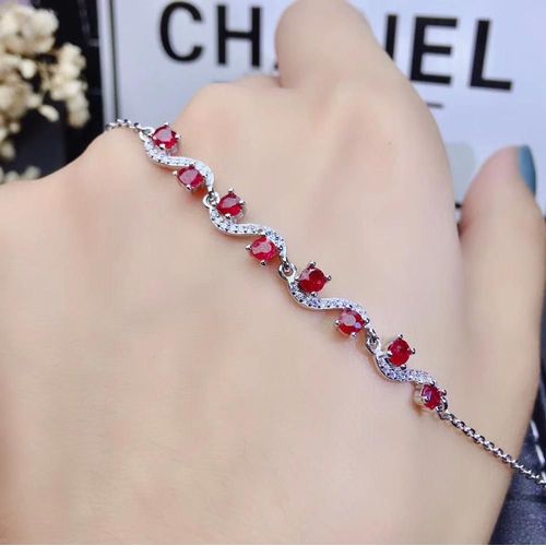 Bracelet En Argent Sterling 925 Incrusté De Rubis Naturel Pour Femme, Magnifique Et Luxueux, Avec Détection De Soutien, Boutique De Bijoux