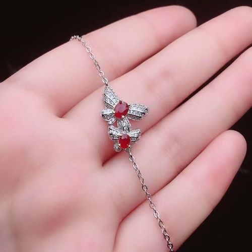 Bracelet En Argent Sterling 925 Incrusté De Rubis Naturel Pour Femmes, Bijoux Fins, Papillon Frais Et Tendance, Bijou De Style Ol, Support D