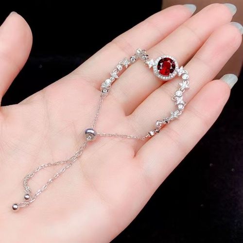 Bracelet En Argent Sterling 925 Incrusté De Grenat Naturel Pour Femmes, Bijoux Fins De Luxe À La Mode, Bijou Rond De Style Ol, Support D