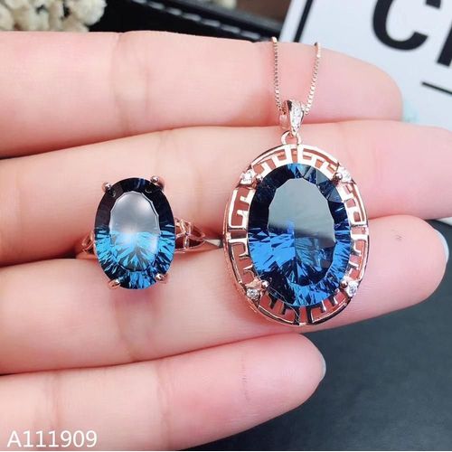 Bague Pendentif En Topaze Bleue Naturelle Incrustée D'argent Sterling 925, Bijoux Boutique, Support De Costume Pour Femmes, Détection Populaire