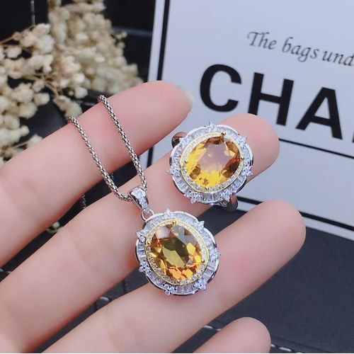 Collier En Citrine Incrustée En Argent Sterling 925, Pendentif, Bague, Costume De Luxe Pour Femmes, Boutique De Bijoux