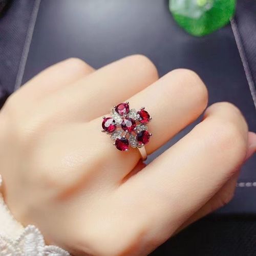 Bijoux Fins En Argent Sterling 925 Incrustés, Grenat De Pycorde Naturelle, Vintage, Élégant, Fleur, Support De Bague Ajustable