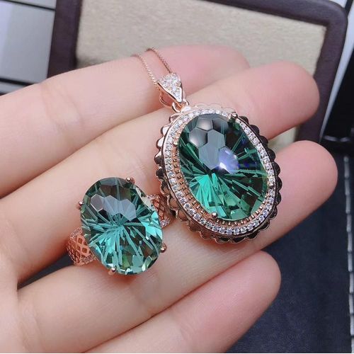 Collier En Argent Sterling 925 Incrusté De Cristal Vert, Pendentif, Bague, Costume Populaire Pour Femmes