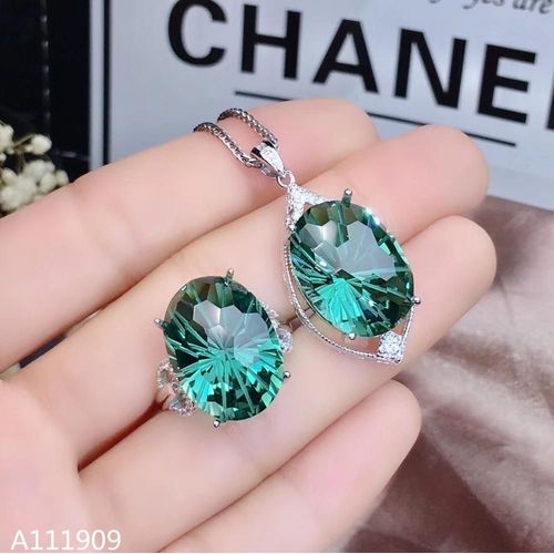 Collier En Argent Sterling 925 Incrusté De Cristal Vert, Bague Pendentif, Costume Exquis Pour Dames, Bijoux Boutique