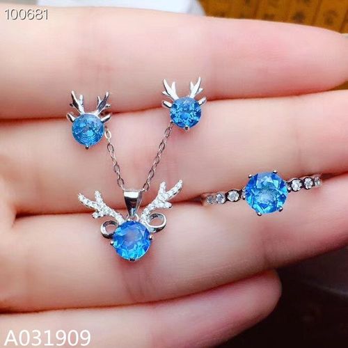 Collier En Argent Sterling 925 Incrusté De Topaze Bleue Naturelle, Bague, Boucle D'oreille, Costume, Support, Détection, Mode