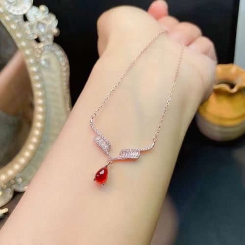 Collier En Argent Sterling 925 Incrusté De Grenat Naturel Pour Femmes, Bijoux Fins, Tendance, Frais, Goutte D'eau, Gemme, Chaîne Pendentif