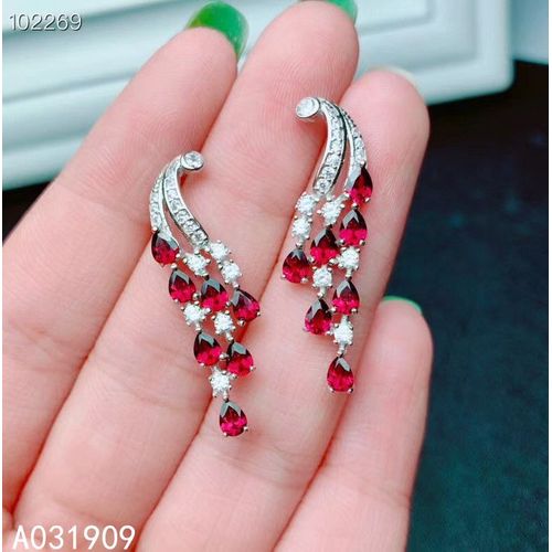 Boucles D'oreilles Classiques En Argent Sterling 925 Incrustées De Grenat Naturel Pour Femmes, Bijoux Boutique, Détection De Support
