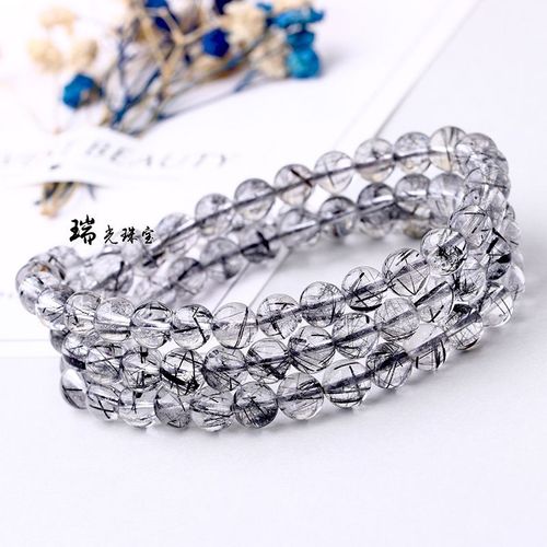 Bracelet Rutilé Noir Naturel 6mm Pour Femme Et Homme, Bijoux En Cristal Quartz, Trois Tours De Perles, Cadeau D'amour, Aaaaa