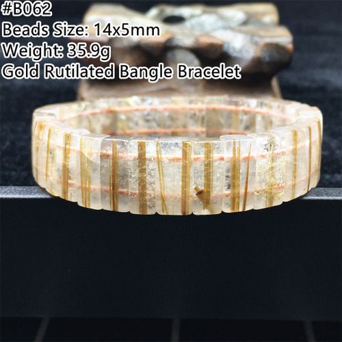 Bracelet À Quartz Rutilé En Or Naturel Pour Femmes Et Hommes, Perles De 14x5mm, Guérison, Richesse, Pierre, Bijoux Extensibles, Titane