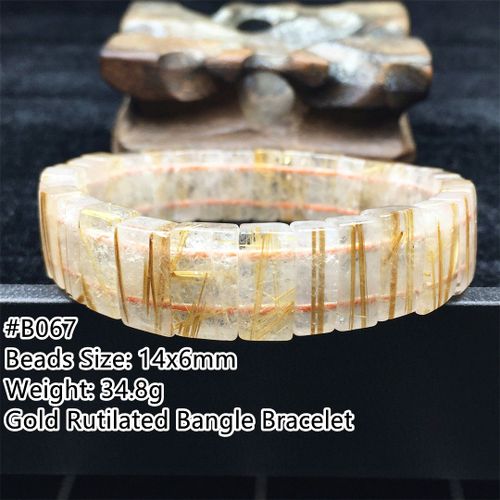 Bracelet À Quartz Rutilé En Or Naturel, Bijoux Pour Hommes Et Femmes, Perles De 14x6mm, Guérison De La Richesse, Pierre Précieuse En Titane Extensible