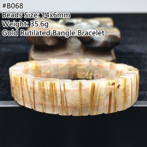 Bracelet À Quartz Rutilé En Or Naturel, Bijoux Pour Femmes Et Hommes, Perles De 14x6mm, Guérison, Richesse, Pierre Précieuse En Titane Extensible