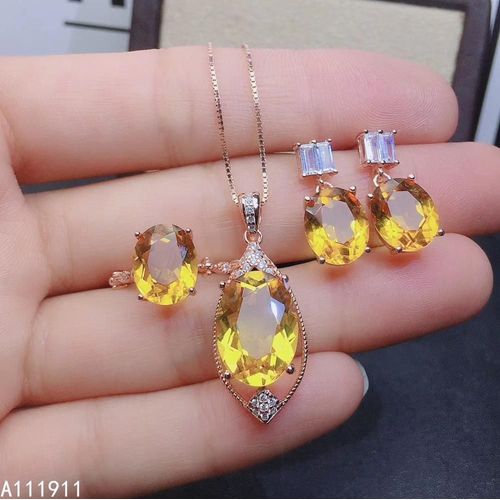 Kjjeaxcmy Bijou Fin En Argent Sterling 925 Incrusté De Citrine, Collier Exquis, Pendentif Boucle D'oreille Pour Femme, Costume À La Mode
