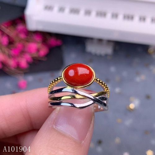 Bague En Argent Sterling 925 Incrustée De Pierres Précieuses Naturelles, Bijoux De Boutique, Corail Rouge, Détection De Support