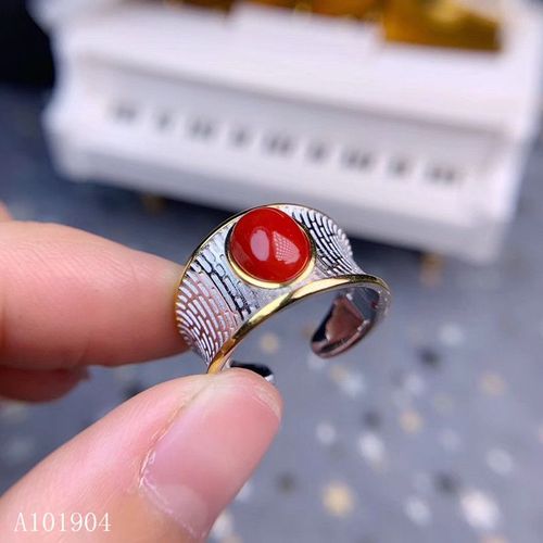 Bague En Argent Sterling 925 Incrustée De Pierres Précieuses Naturelles, Bijoux De Boutique, Corail Rouge, Détection De Support
