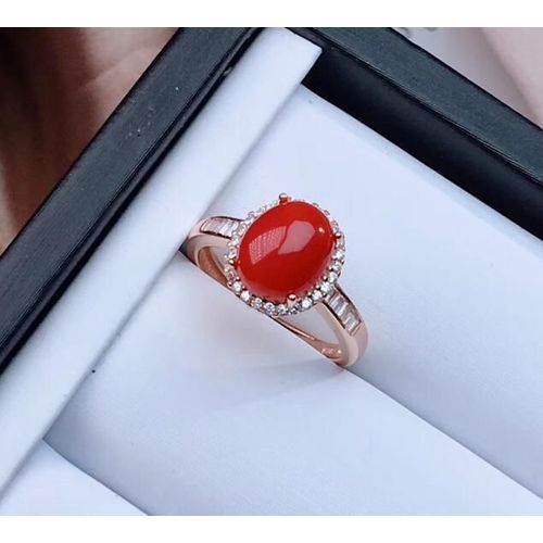 Bague En Argent Sterling 925 Incrustée De Pierres Précieuses En Corail Rouge Naturel Pour Femmes, Bague De Support De Détection De Luxe, Boutique De Bijoux