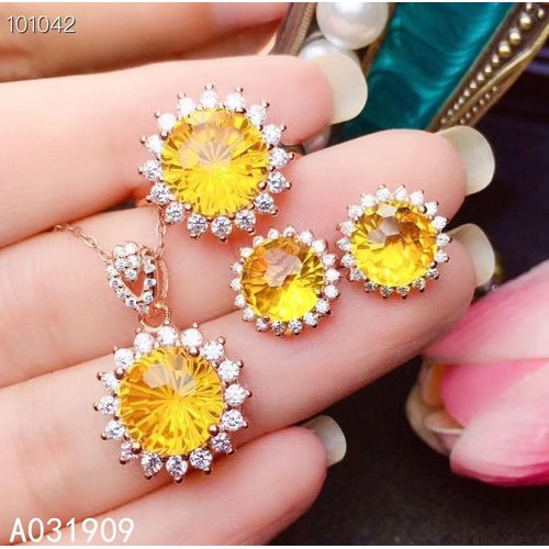 Collier En Argent Sterling 925 Incrusté De Citrine, Pendentif, Bague, Costume Exquis Et Populaire