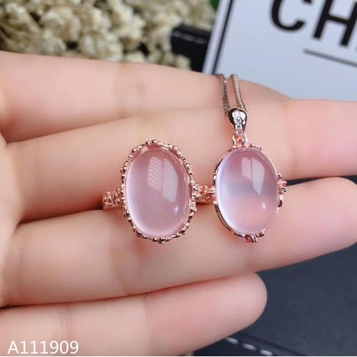 Bague En Argent Sterling 925 Incrustée De Cristal Rose Naturel, Pendentif En Quartz, Détection De Support De Costume Pour Femmes