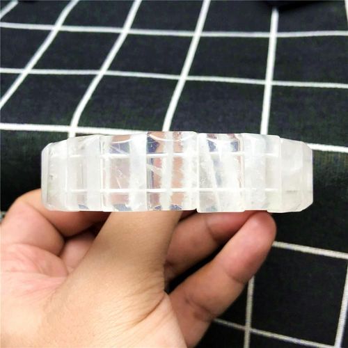 Bracelet En Cristaux De Quartz Fantôme Blancs Naturels, 18x11mm, Pour Hommes Et Femmes, Perles Rectangulaires, Pierres Précieuses Brésiliennes Extensibles Aaaa