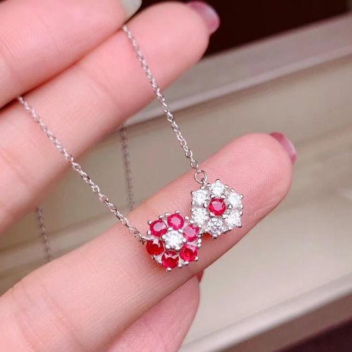 Collier Avec Pendentif En Argent Sterling 925 Incrusté De Rubis Naturel Pour Femme, Bijoux En Boutique, Détection Populaire