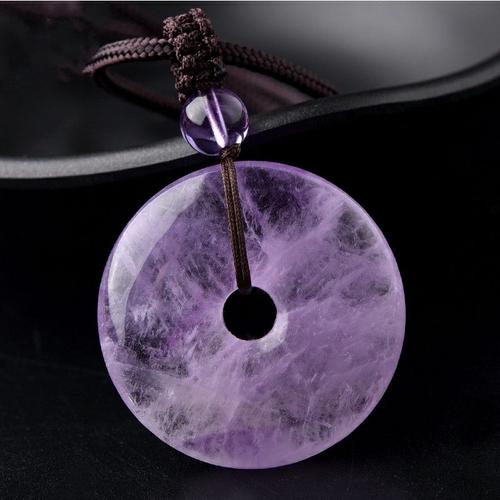 Collier En Améthyste Violette Naturelle, Pendentif Rond En Forme De Donut, 30x10mm, Pierre De Guérison En Cristal Brésilien, Aaaaaa