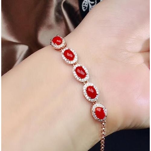 Kjjeaxcmy Bracelet De Luxe Pour Femme, Bijou En Argent Sterling 925, Incrusté De Corail Rouge Naturel, Bracelet De Luxe, Détection De Support