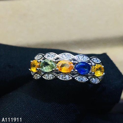 Bague En Argent Sterling 925 Incrustée De Pierres Précieuses Saphir De Couleur Naturelle, Bijoux Fins Pour Femmes, Détection De Support Populaire