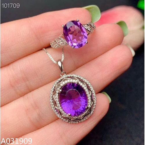Collier Et Bague En Argent Sterling 925 Pour Femmes, Bijoux De Boutique, Incrustés De Pierres Précieuses Améthyste, Pendentif, Costume Exquis