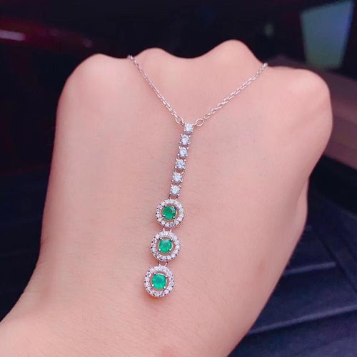 Collier En Argent Sterling 925 Incrusté D'émeraude Naturelle, Pendentif, Détection De Support Classique Pour Femmes