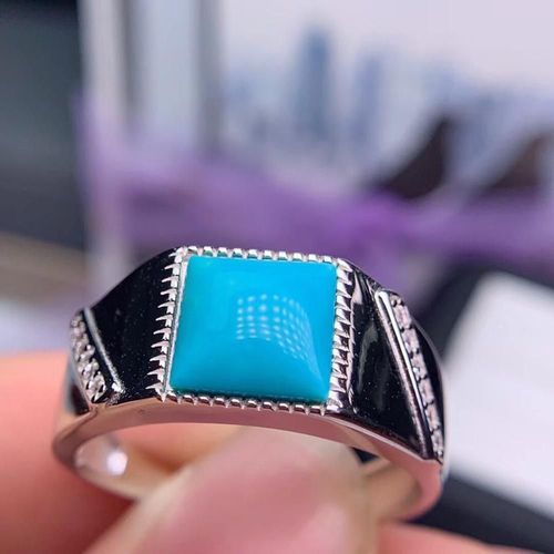 Bague Bleue Turquoise Incrustée En Argent Sterling 925, Bijoux Boutique, Détection De Support Naturel