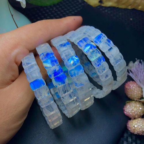 Bracelet En Pierre De Lune Naturelle Véritable, Cristal Clair De Lumière Bleue, Perles Rectangulaires, 10x7mm Aaaaaa, Pierre De Guérison Pour Femmes Et Hommes Aaaaa