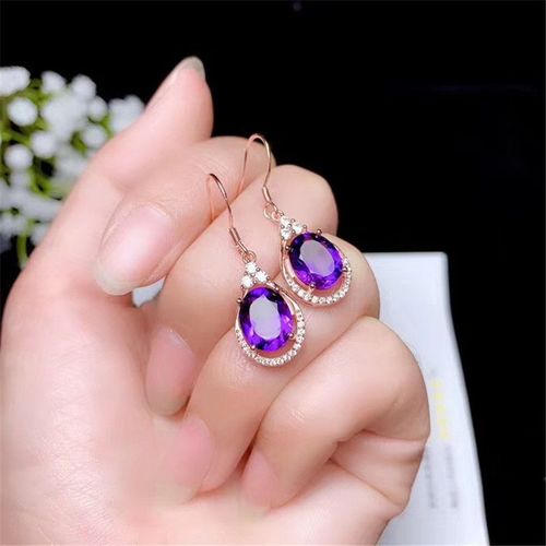 Boucles D'oreilles En Améthyste Violette Naturelle Pour Femmes Et Hommes, 10x8mm, Perles En Pierre De Cristal, Cadeau D'amour, Bijoux En Argent Sterling 925 Aaaaa