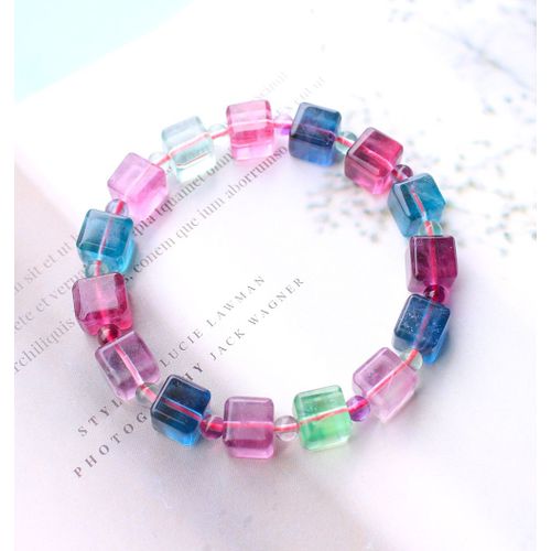 Bracelet En Fluorite De Quartz Naturelle Pour Hommes Et Femmes, Pierres Précieuses Claires, Forme Rectangle, Perles 10x10mm, Fluorite Rouge Et Bleue, Aaaaa