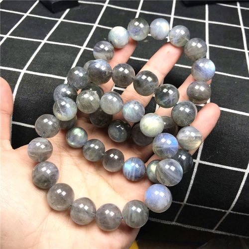 Bracelet En Labradorite Naturelle Pour Hommes Et Femmes, Bijoux De Guérison, Chance, Extensible, Jaune, Bleu Clair, Cristal, Perles Rondes, 14mm, Aaaaa