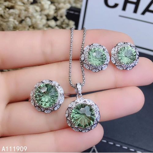 Ensemble De Bijoux En Argent Sterling 925 Incrusté De Cristal Vert, Collier, Bague, Boucle D'oreille, Costume Pour Femme