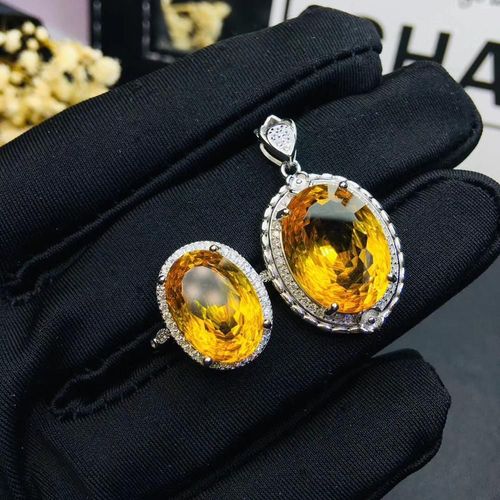 Collier En Argent Sterling 925 Incrusté De Citrine, Pendentif, Bague, Costume Exquis Pour Femme, Boutique De Bijoux
