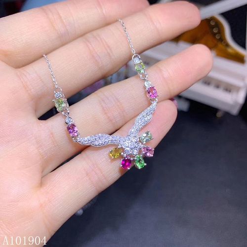 Collier En Argent Sterling 925 Incrusté De Tourmaline Naturelle, Pendentif De Luxe Pour Femmes, Test De Support