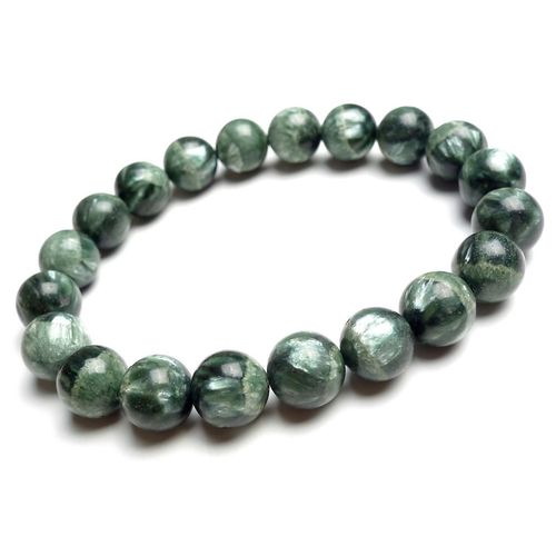 Bracelet En Pierres Précieuses Seraphinite Verte Naturelle, Perles Rondes En Cristal, Pour Femmes Et Hommes, 10mm 12mm 13mm 14mm, Aaaaa