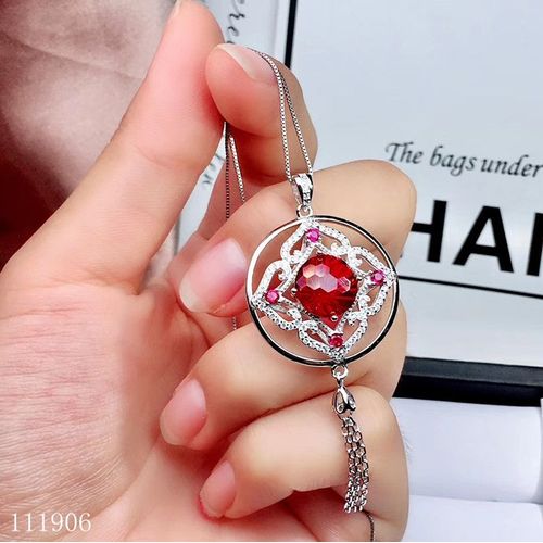Kjjeaxcmyk Bijoux De Boutique En Argent Sterling 925, Pierre Précieuse Incrustée Rouge Naturelle, Topaze De Collier Féminin, Prise En Charge De La Détection