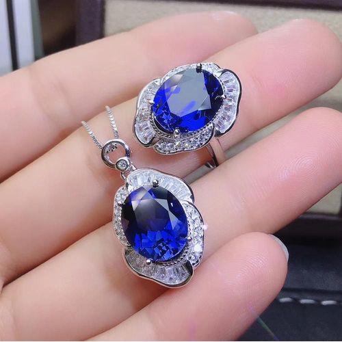 Bague Pendentif Saphir Naturel Incrusté En Argent Sterling 925, Ensemble De Bijoux Fins, Tendance, Support De Détection Classique Pour Femmes