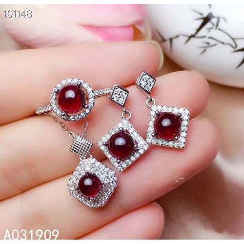 Bijoux En Argent Sterling 925 Incrustés De Grenat Naturel, Collier, Boucle D'oreille, Bague, Support, Détection, Tendance, Boutique